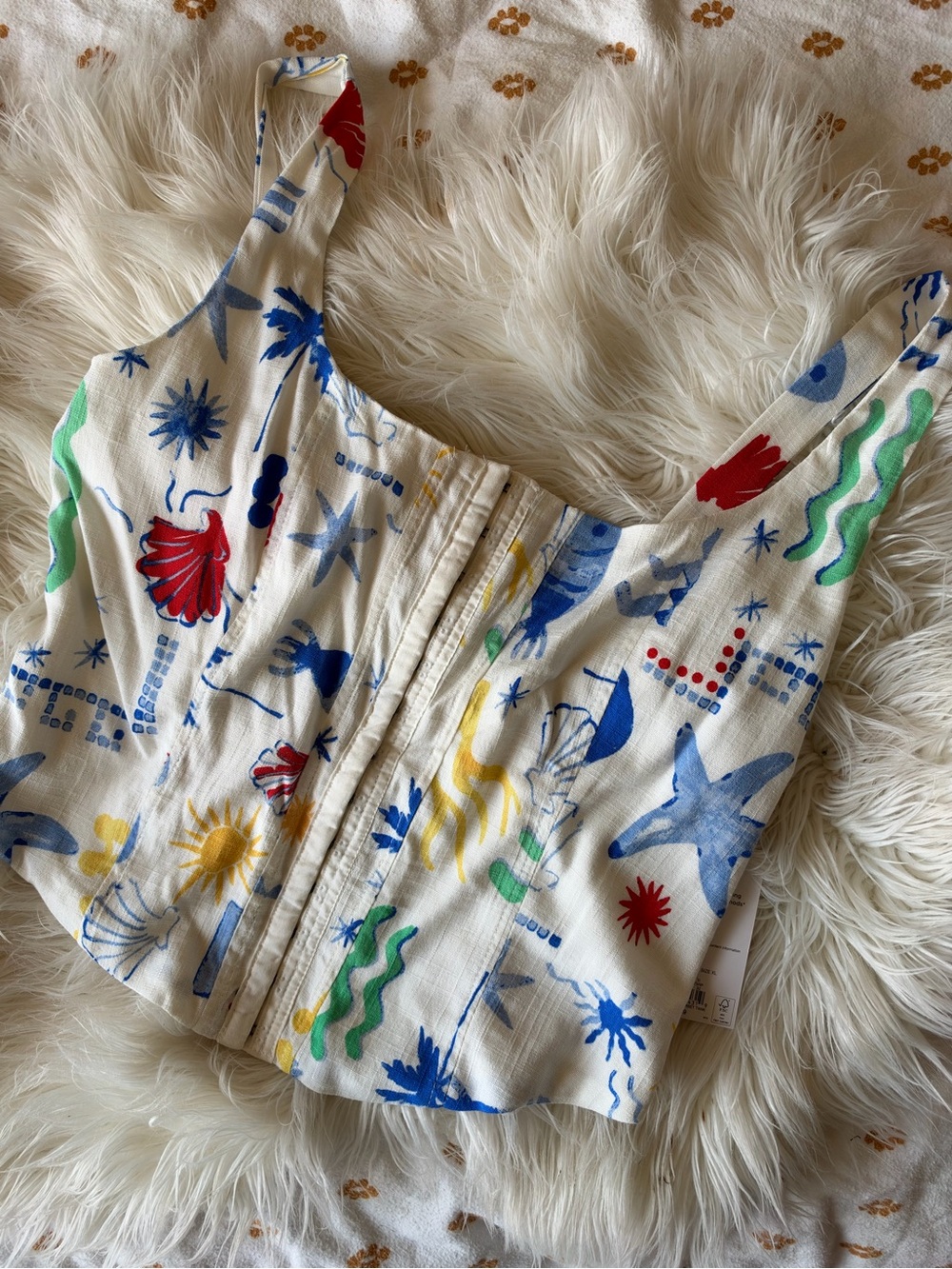 SO Cream Crop Top with Multicolor Nautical Print
